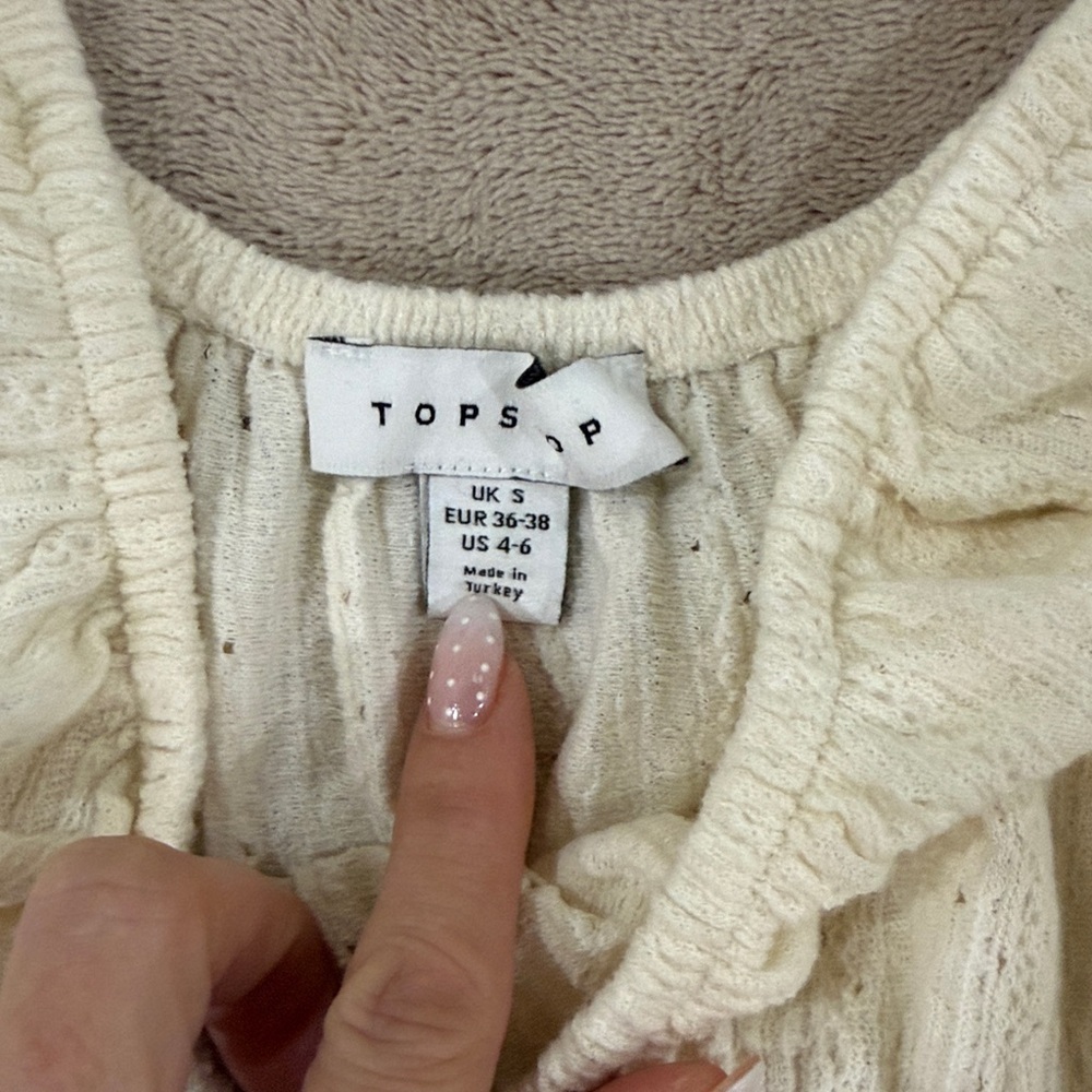 Topshop Cream Ruffle Blouse - Picture 3 of 5